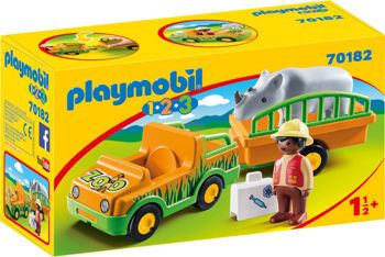 Picture of Playmobil 1.2.3 Όχημα Ζωολογικού Κήπου Με Ρινόκερο 70182