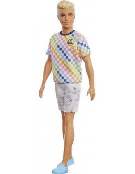 Picture of Mattel Ken Fashionistas Κούκλα 174 With Sculpted Blonde Hair Wearing A Surf-Inspired Checkered Shirt DWK44/GRB90