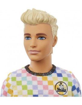 Picture of Mattel Ken Fashionistas Κούκλα 174 With Sculpted Blonde Hair Wearing A Surf-Inspired Checkered Shirt DWK44/GRB90