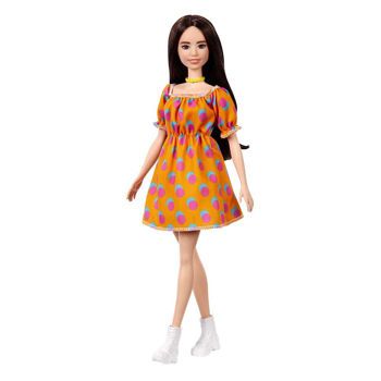 Picture of Mattel Barbie Fashionistas 160 Original Μελαχρινή Με Φόρεμα Dotted Πορτοκαλί FBR37/GRB52