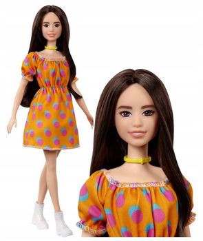 Picture of Mattel Barbie Fashionistas 160 Original Μελαχρινή Με Φόρεμα Dotted Πορτοκαλί FBR37/GRB52