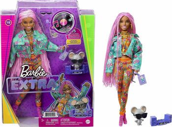 Picture of Mattel Barbie Extra Pink Braids Hair Dark Skin Doll (GRN27/GXF09)