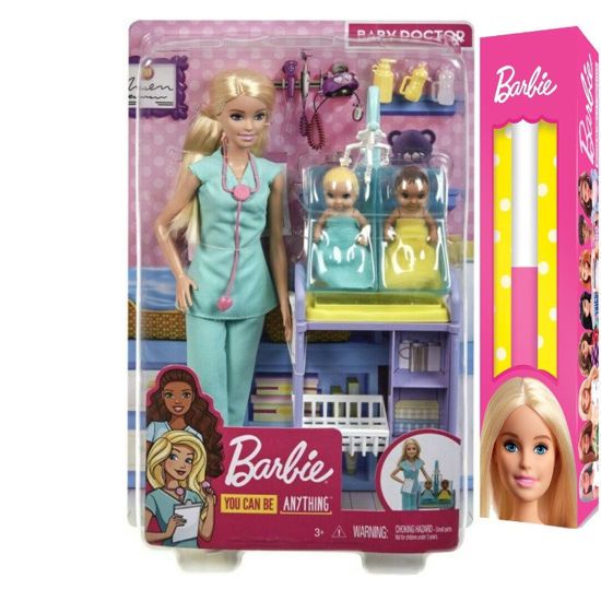 Picture of Παιχνιδολαμπάδα Mattel Barbie Σετ Επαγγελμάτα Με Παιδάκια Παιδίατρος Ξανθιά (DHB63/GKH23)