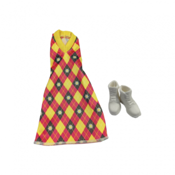Picture of Mattel Barbie Fashion Pack Diamond Pattern Dress With Yellow And Pink (HJT17)