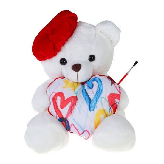 Picture of Much Toys Λούτρινο Αρκουδάκι Ζωγράφος Λευκό Με Καρδιά 40εκ.