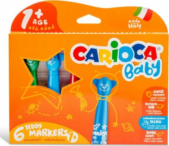 Picture of Carioca Baby Teddy Markers Πλενόμενοι Μαρκαδόροι Ζωγραφικής Χονδροί 6 Χρώματα
