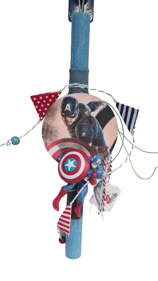 Picture of Χειροποίητη Λαμπάδα Καδράκι με Φιγούρα Captain America Μπλε