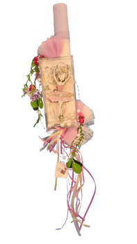 Picture of Χειροποίητη Στρογγυλή Λαμπάδα Καδράκι Φωτιζόμενο με Μπαλαρίνα Ροζ